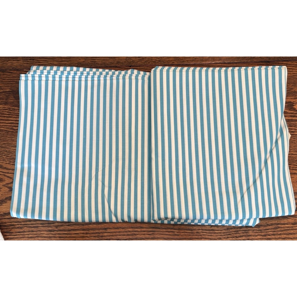 Vintage 10+Yds Blue & White Striped Cotton Muslin Fabric 38" W Uncut Mid-Century - Picture 4 of 5